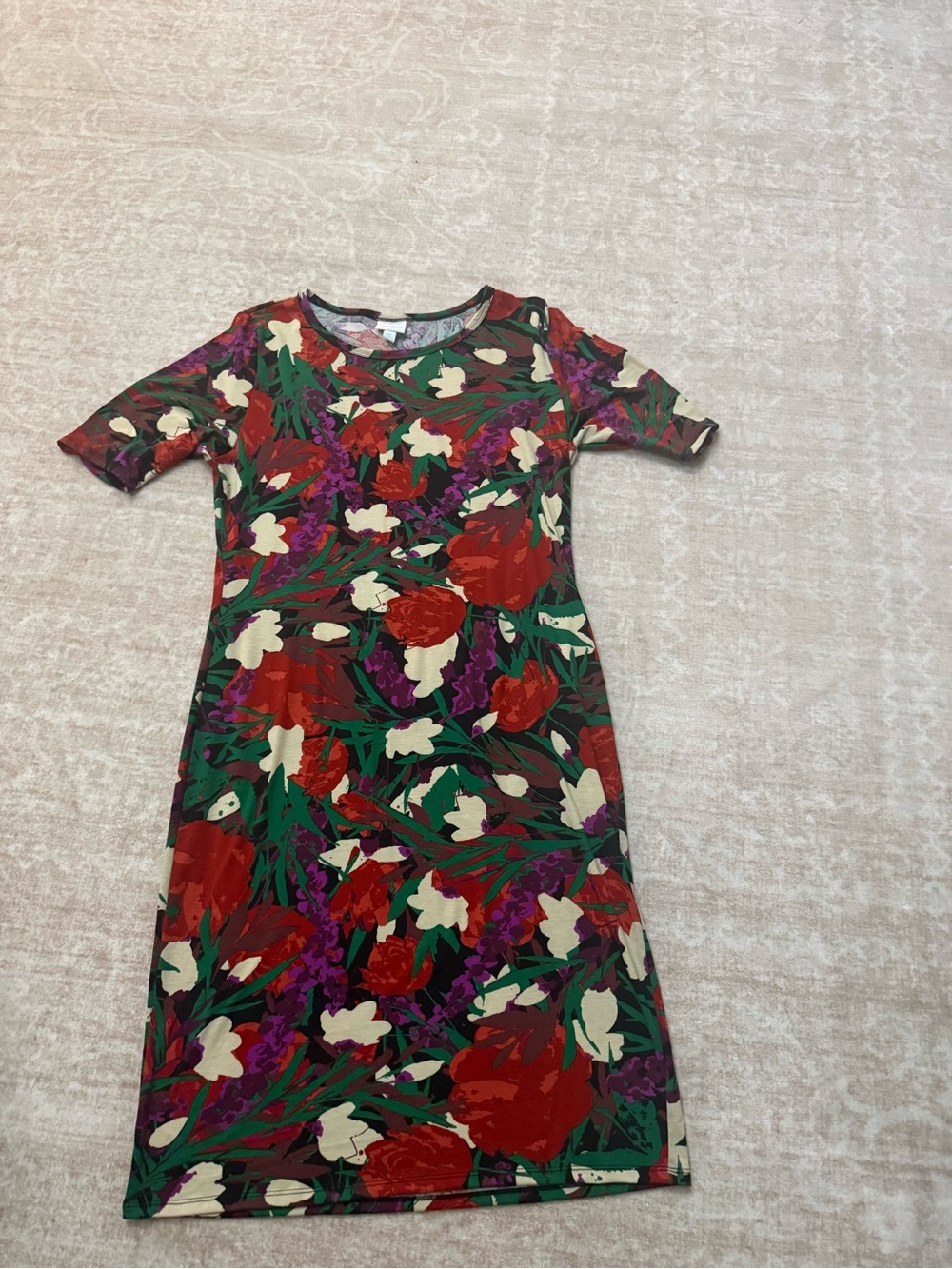 LuLaRoe Red and Green Floral Midi Dress